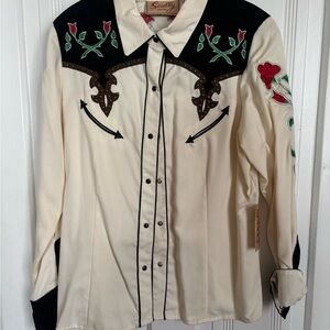 Scully Floral Embroidered Shirt with Red and Cream Accents
